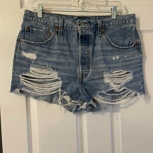 Levi's Light Blue Distressed Denim Shorts